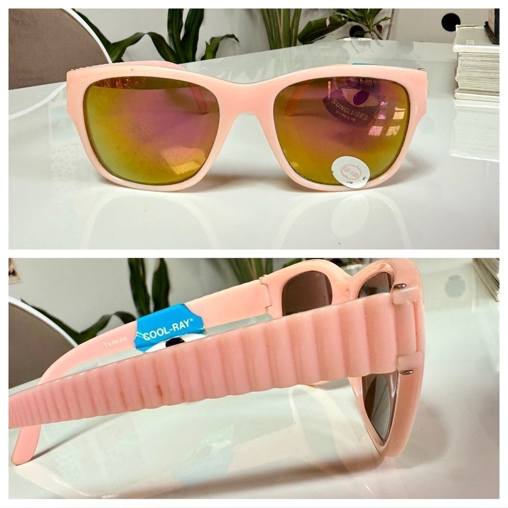 Vintage Deadstock Cool-Ray 1970s Pink 3D Geometric Ribbed Textured Sunglasses
